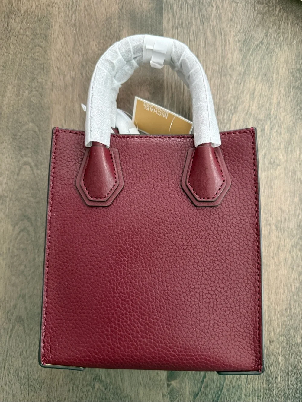 Michael Kors Maroon Pebbled Leather Mini Tote with Gold Hardware